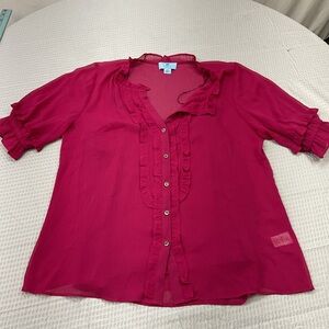 CeCe Fuchsia Ruffled Blouse